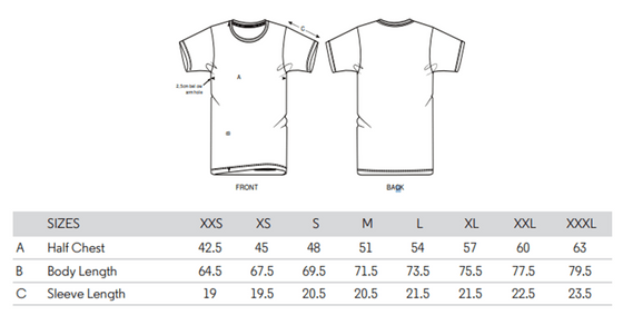 Macho Fins T Shirt Size Chart